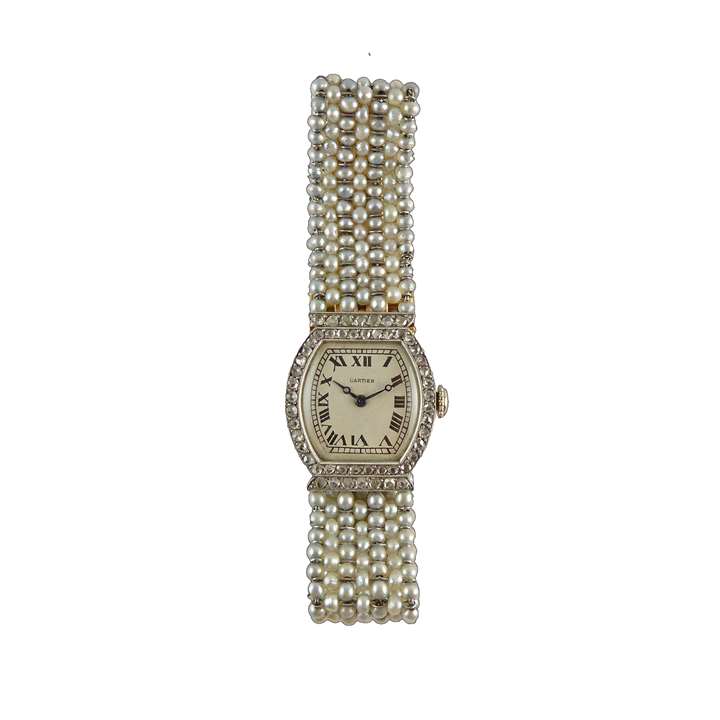 Art Deco diamond and pearl tortue wristwatch by Cartier, Paris c.1920,